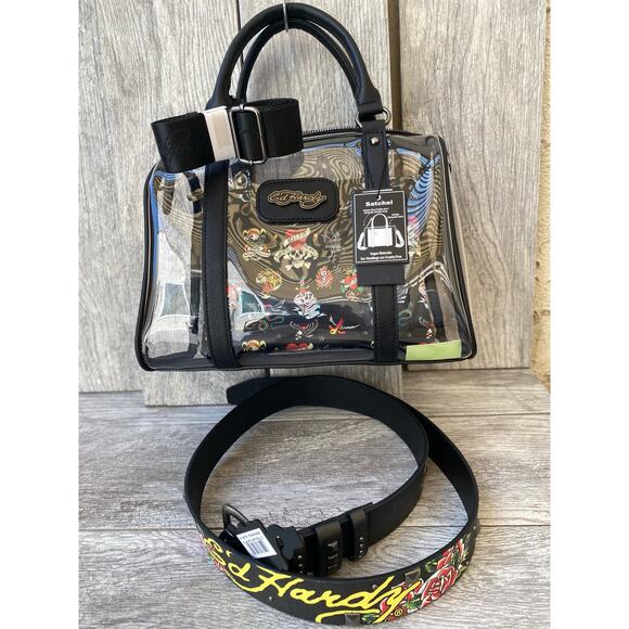 Ed Hardy Tattoo Belt & Clear Satchel Set | Rockabilly Style, Vegan, Size 42 - Picture 5 of 10
